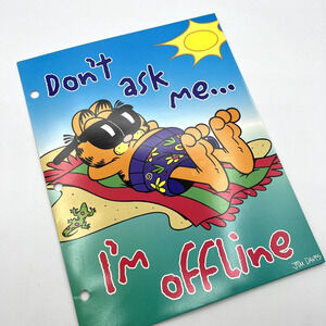 Jim Davis Garfield "I'm Offline" 2-Pocket Folder 3-Ring Portfolio, Beach Theme
